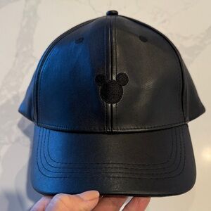 Black Pleather Mikey Mouse Cap with Iconic Logo